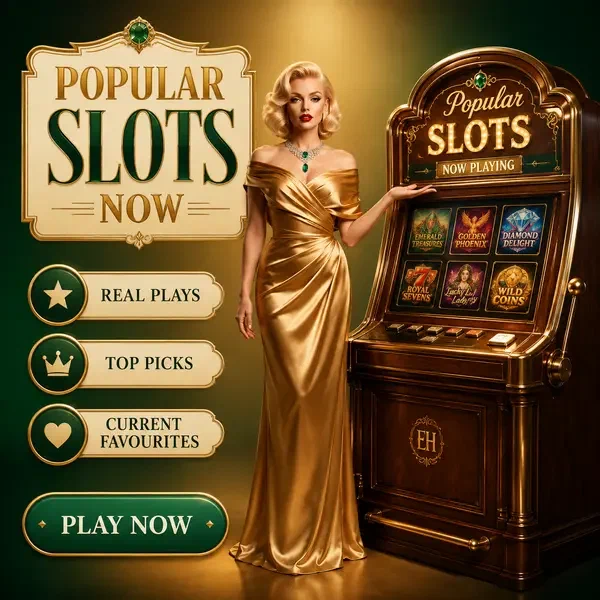 Elegante hostess presenta le slot popolari su Billionairespin accanto a una lucida slot machine in noce